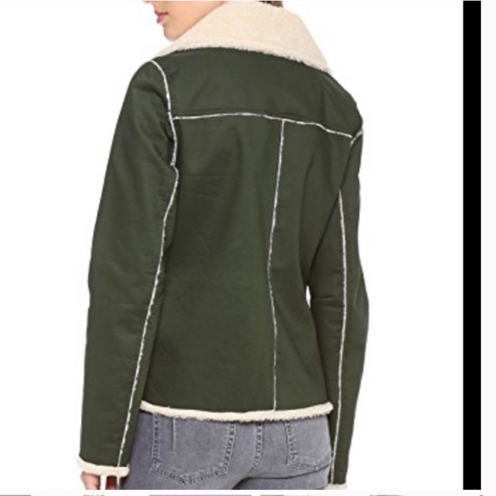 REBECCA MINKOFF Quinn Green Faux Shearling Moto Bomber Jacket NWOT - Picture 3 of 10